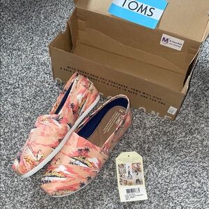 TOMS Coral Pink Tropical Canvas Slip-Ons